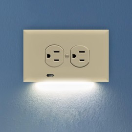 SnapPower GuideLight 2 PLUS - LED Bright/Dim/Off Light Sensor Night Light - Electrical Outlet Wall Cover Plate For Horizontal Duplex Outlets - Ivory (3 Pack)
