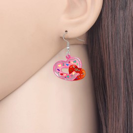 WEVENI Acrylic Valentines Day Cute Love Heart Donuts Earrings Dangle Fashion Jewelry for Women Charm Gift (Rose)