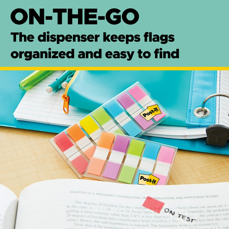 Post-it 1/2" Wide Flags in On-the-Go Dispenser – 190 Assorted