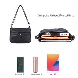 Angel Kiss Women's Handbag, Small Shoulder Bag, Leather Shoulder Bag with Zip, Adjustable Strap, Multiple Compartments, Black 2