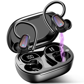 OYIB Wireless Earbuds Bluetooth 5.4 Headphones Sport, Stereo Deep Bass Bluetooth Earbuds with Earhooks, 50H Over Ear Bud with ENC Mic, IP7 Waterproof Wireless Earphone for Workout/Running, Deep Black