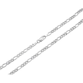 Figaro Chain 925 Sterling Silver Rhodium-Plated 3.5 mm Wide Choice of Length 45 50 55 60 cm Silver Chain Necklace Chain Tarnish Resistant, Silver