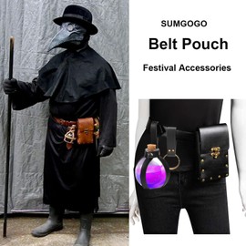 Belt Pouch Waist Bag Fanny Pack Steampunk Phone Holder Medieval Bag Leather Belt Renaissance Cosplay Costume Accessories (3Bottle-Black)