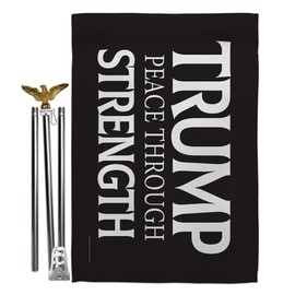 Black Trump Peace Through Strength Flag Eagle Pole Kit Garden Sign Wall Decor Home Patio Tapestry 2024 Rally Shooting President 47 MAGA Yard Outdoor Patriotic Decoration Republican Gifts Made in USA