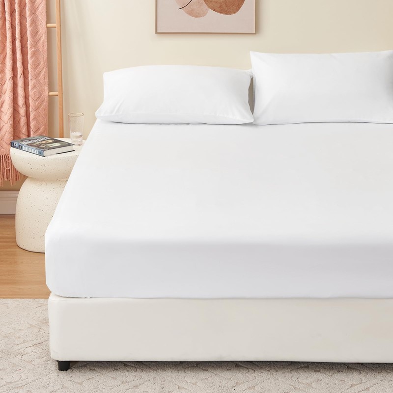 RUIKASI Deep Fitted Sheet King Size - White Kingsize Fitted