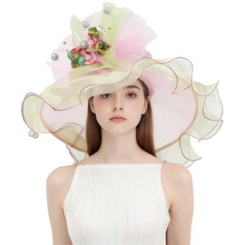ZYACTU Women's Organza Church Kentucky Hat Fascinator Cocktail Tea Party Derby Sun Hats 024-Pink