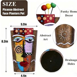 GQHNLUP Picasso Abstract Face Planters Pots Head, Handmade Resin Planters with Drainage Holes, Decorative Succulents Brown Face Planter Pot for Desk Indoor & Outdoor Home Decor