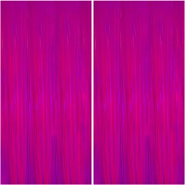 2 Pack Hot Pink & Rose Pink Neon Foil Fringe Curtains,3.3 X 6.6 Ft Neon Party Backdrop,Glow in The Dark Streamers for Birthday,Photo Booth Props,Backdrop Decorations for Glow Party,Door Fringe Decor