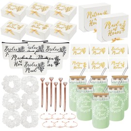 42Pack Bridesmaid Proposal Gifts,Maid of Honor Gifts Matron of Honor Gifts Including Bridesmaid Boxes,16oz Cups Makeup Bag Bracelets Diamond Pen Invitation Cards Scrunchies for Wedding (White)