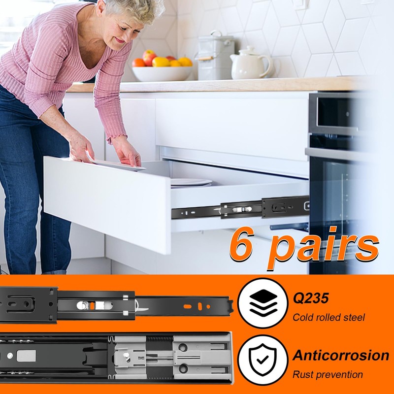 12 inch Drawer Slides 6 Pairs (12pcs) Soft Close 3