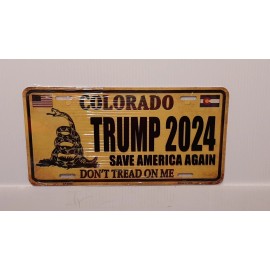 COLORADO DON'T TREAD ON ME TRUMP 2024 S.A.A. METAL AUTO TAG PLATE CUSTOM