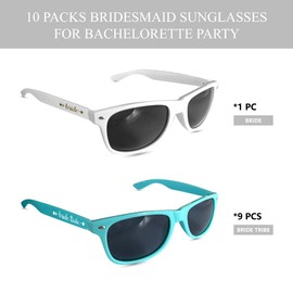 LADY&HOME 10 Pack Bachelorette Party Sunglasses,Bride Tribe Sunglasses for Bridal Party, Bridal Shower, Wedding(Blue)