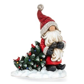Napco 53104 Santa Gnome Pulling Tree Multicolor 10.5 x 8.25 Inches Resin Winter Christmas Holiday Figurine