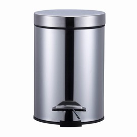 VINNDUNN Soft Close Pedal Bin, 3 Litre, Stainless Steel (Chrome, 3 Ltr)