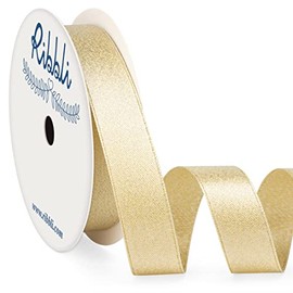 Ribbli Champagne Gold Double Faced Purl Ribbon, Luxury Glitter, 5/8 Inch x 10 Yard, Wedding Ribbon for Crafts, Gift Wrapping, Bottle Decoration