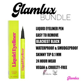 Glam Lux Beauty Mega Last Liquid Waterproof Pen Eyeliner, Quick Drying, Smudge Resistant, Long Lasting, Ultra Long Wear, Precise Ultra Fine Pen Tip, Vibrant Black, Wing Eyeliner Easy To Remove