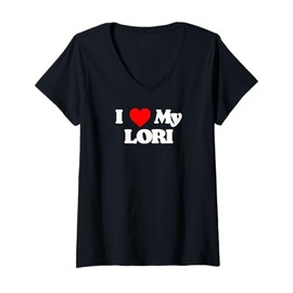 Womens I Love My Lori Simple Classic Joke Funny Heart V-Neck T-Shirt