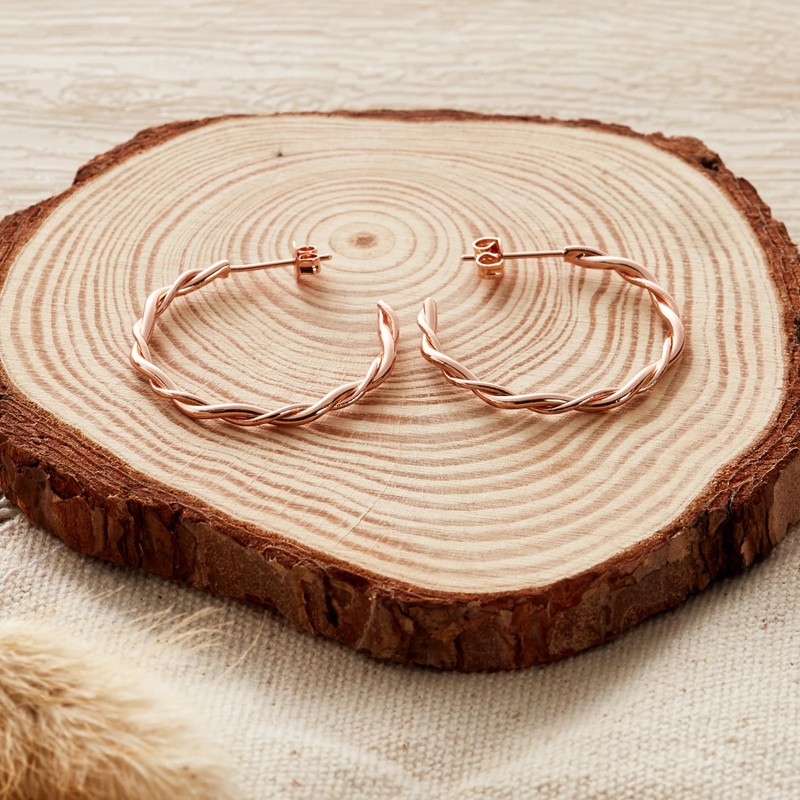 Philip Jones Rose Gold Plated 30mm Twisted Hoop Earrings