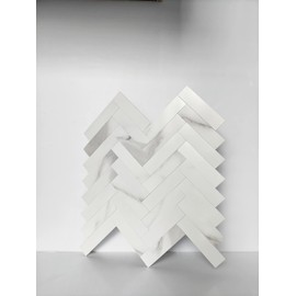 COLAMO Luxury 5Pack Peel and Stick Herringbone Mosaic Tiles for Wall, White Marble Stick On Tiles for Kitchen Backsplash,Bathroom,Livingroom,Interior Accent Wall.Self Adhesive Carrara Faux Stone Tile