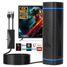 TV Aerial, 26FT Freeview Indoor TV Aerial 560+ Miles Range 360° Reception, TV Antenna Indoor Portable with Signal Booster for 4K 1080P HD Local Channels and Old TV