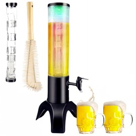 Drink Tower: 3L Mimosa Tower Dispenser with Ice Tube and LED Light, 100oz/3.17 Qt Tabletop Beer Dispense for Parties Bars Pubs Restaurants (3L)