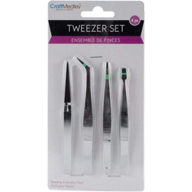 Craft Medley BT205 Beading & Jewelry Tool, Tweezer Set Assorted, 4-Piece