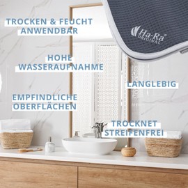 Ha-Ra Hammer Cloth Grey 67 x 50 cm I Microfibre Cleaning Cloth Absorbent I Dries Streak-Free I Wet & Dry I Suitable for Windows and Mirrors I Can Be Used in Kitchen and Bathroom