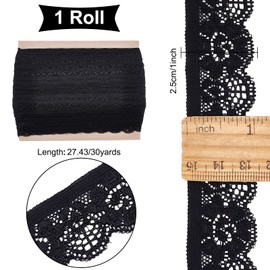 BENECREAT 30 Yards 1" Wide Lace Elastic Trim Black Lace Ribbon Flower Edge Trimming for Sewing Craft Wedding Party Decor Clothes