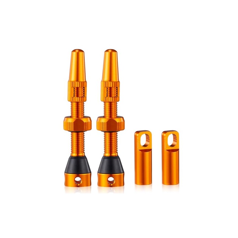 HZJD 2 x Presta Tubeless Valves, Orange, Tubeless Stem (44
