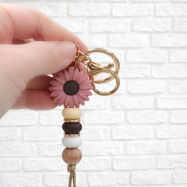 MyfavoriteK Delicate Flower Silicone Beaded Keychain for Women Girls Cute Key Ring Holder for Car Keys Purse Backpack Purse Ornament (Brown)