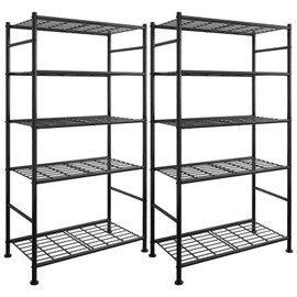 Sakugi Storage Shelves - Set of 2, 5-Tier Large Metal Shelf Organizer, Heavy-Duty Garage Shelving with Leveling Feet, Stable Shelves Organizer for Pantry, Kitchen, Basement (33.1"x12.6"x72.0", Black)