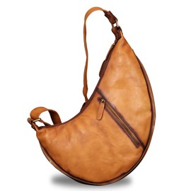 Mens Sling Bag Genuine Leather Motorcycle Shoulder Bag Anti Theft Crossbody Purse Satchel Casual Travel Daypack (Brown)