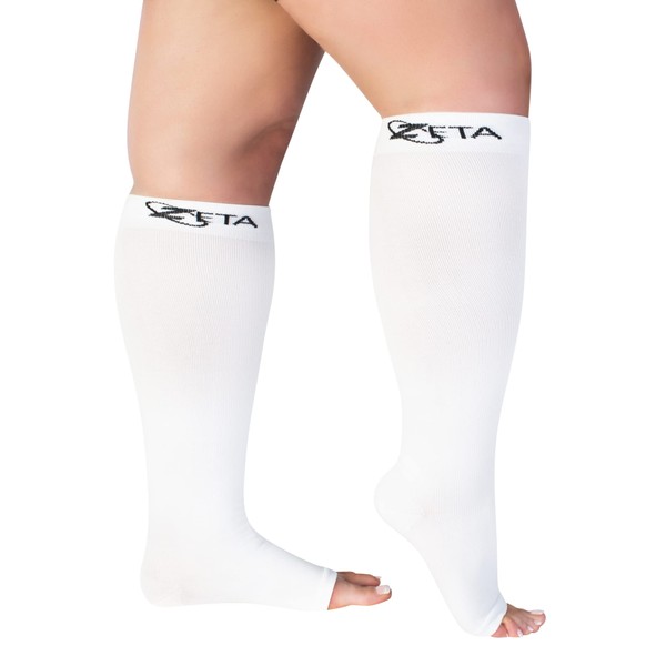 Zeta Socks - Calcetines con puntera abierta, talla XXXL, 26 pulgadas de ancho, tallas grandes, compresión de 20 a 30 mmHg para fatiga, dolor, hinchazón de piernas, calmante y cómodo, soporte gradiente, previene la hinchazón, dolor, edema, DVT (1 par) col