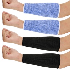 Neer 4 Pair Protective Arm Sleeves for Thin Skin Anti-Cut Burn Resistant Cover Forearm Sleeve for Cooking Construction(Black, Blue, 7.9 Inch)