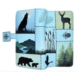 Shag Wear Wild Life Moose Polar Bear Wolf Canadian Geese Large Animal Wallet for Women and Teen Girls Vegan Faux Leather 7" Blue