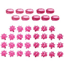 Kissymix 40 Piece Pink Ribbon and Bow Pack - Pink Wrapping Accessories with 30 Bows and 10 rolls of Curling Ribbon for Birthday