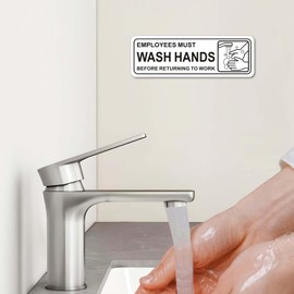 i-CowFun (4 Pack) Self-adhesive Employees Must Wash Hands Sign, 9" x 3" Durable Acrylic Hand Washing Signs with Symbols, for Business, Restaurant, Salons, Hotel, Motel, Rest Stops, Public Restrooms