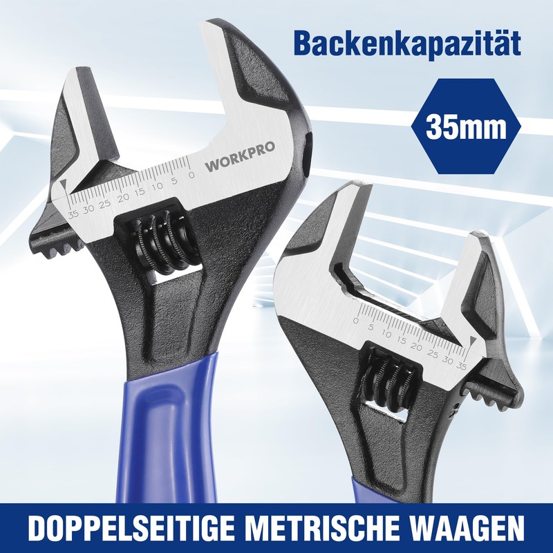 WORKPRO Wrench 250 mm Adjustable Wrench, Adjustable Metric Spanner Made