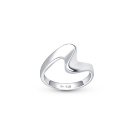 Amberta Solid Sterling Silver Wave Ring for Women: Wavy Silver Stackable Rings Size V