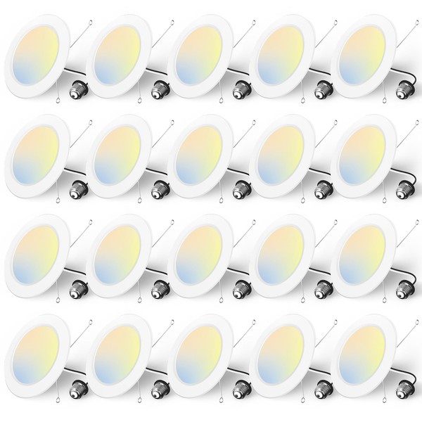 Amico 5/6 inch 5CCT LED Recessed Lighting 20 Pack, 1050LM Ultra-Thin Flat LED Can Lights, Dimmable, IC Rated, 12W Eqv 110W, 2700K/3000K/4000K/5000K/6000K Selectable, Retrofit Installation- ETL & FCC