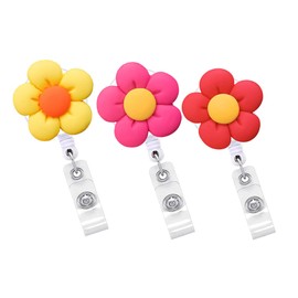 OSALADI 3pcs Colorful Flowers Easy to Pull Buckle Id Card Holder Retractable Cute Badge Holder Floral Card Holder Picks Nurse Badge Flower Badge Id Clip Stainless Steel
