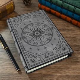A5 Diary with Combination Lock and 180° Sleep Flat Made of Soft PU Leather with Embossed Zodiac Design - Ideal for Adults, Women, Men and Teens for Privacy - Grey