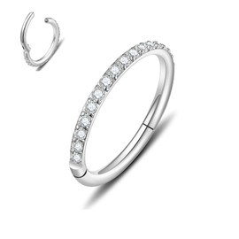 MissNity 316L Surgical Steel 18G Cartilage Earrings Hoop Hinged Septum Nose Rings Helix Tragus Daith Earring Jewelry with CZ Gem, 18 Gauge, Silver, 6mm