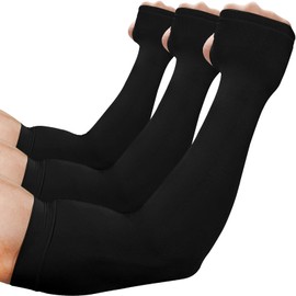 beister - Mangas de enfriamiento con protección UV, para el brazo para el verano, para mujeres y hombres, protección solar, para el pulgar, 3 pares (negro), Talla única