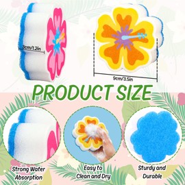 AnyDesign 4Pcs Hibiscus Flower Kitchen Sponges Water Absorbing Dish Washing Sponge Tropical Hawaiian Floral Dual Sided Non Scratch Scrubber for Summer Aloha Festival Household Supplies