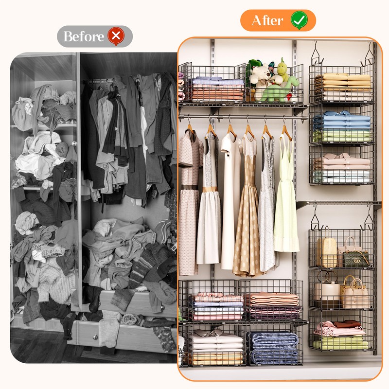 Sonyabecca 3-Tier Hanging Closet Organizer, Foldable Cabinet Wire Storage Basket