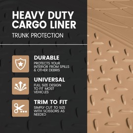 BDK Heavy Duty Rubber Cargo Mat Liner - All-Weather Trunk Protection, Trim-to-Fit Design for Cars, SUVs, Vans & Trucks - Non-Slip, Waterproof, Durable Cargo Floor Liner - 46" x 56.75" x 0.25" - Beige