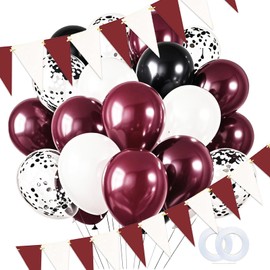 Graduation Party Decorations Maroon White/Maroon Black Graduation Decorations Class of 2025/Maroon White Silver Balloons Triangle Banners/Burgundy Birthday Balloons