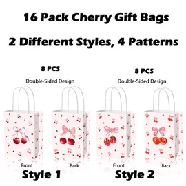 Qpout 16 Pack Cherry Party Goodie Bags, Cherry Gift Bags With Handles, Party Favors Treat Snack Candy Goody Bag for Girls Women Birthday Wedding Baby Shower Spring Summer Party