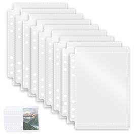 Pack of 50 A6 Binder Pockets Transparent Pockets Ring Binder Pockets A6 Without Zip Folder A6 Document Sleeves Budget Zipless Envelopes Ring Binder Pockets A6 Protective Cover with 6 Holes Plastic